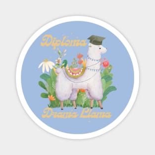 College Graduation Funny Quote Diploma Drama Llama, Cute Gold Green Waterolor Alpaca in Floral Grassy Bush Magnet